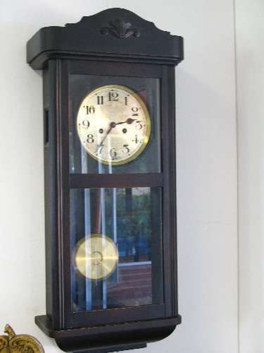 GERMAN MAHOGANY CASED WALL CLOCK / REGULATOR, c1920, with silvered dial and key wound striking movem