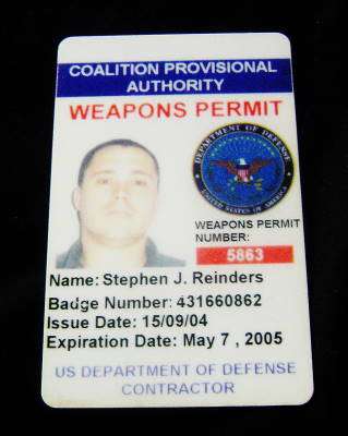 Us Department of  Defence Contracter Weapons Permit ( Iraqi Based )