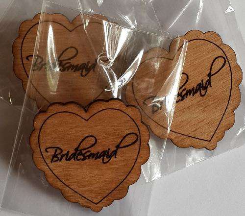 Wooden wedding badges Bridesmaid