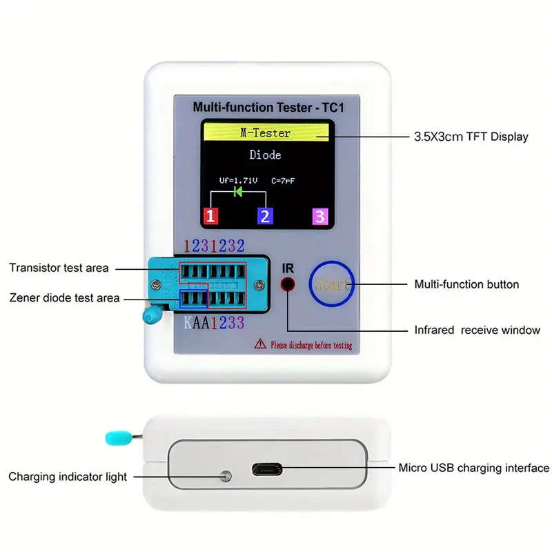 Multimeter Transistor Tester Diode Triple Conductor Capacitor Resistor Detector LCR-TC1 1.8TFT LCD
