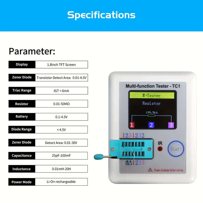 Multimeter Transistor Tester Diode Triple Conductor Capacitor Resistor Detector LCR-TC1 1.8TFT LCD