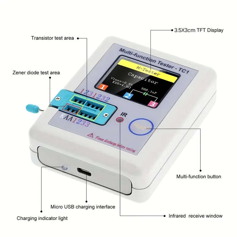 Multimeter Transistor Tester Diode Triple Conductor Capacitor Resistor Detector LCR-TC1 1.8TFT LCD