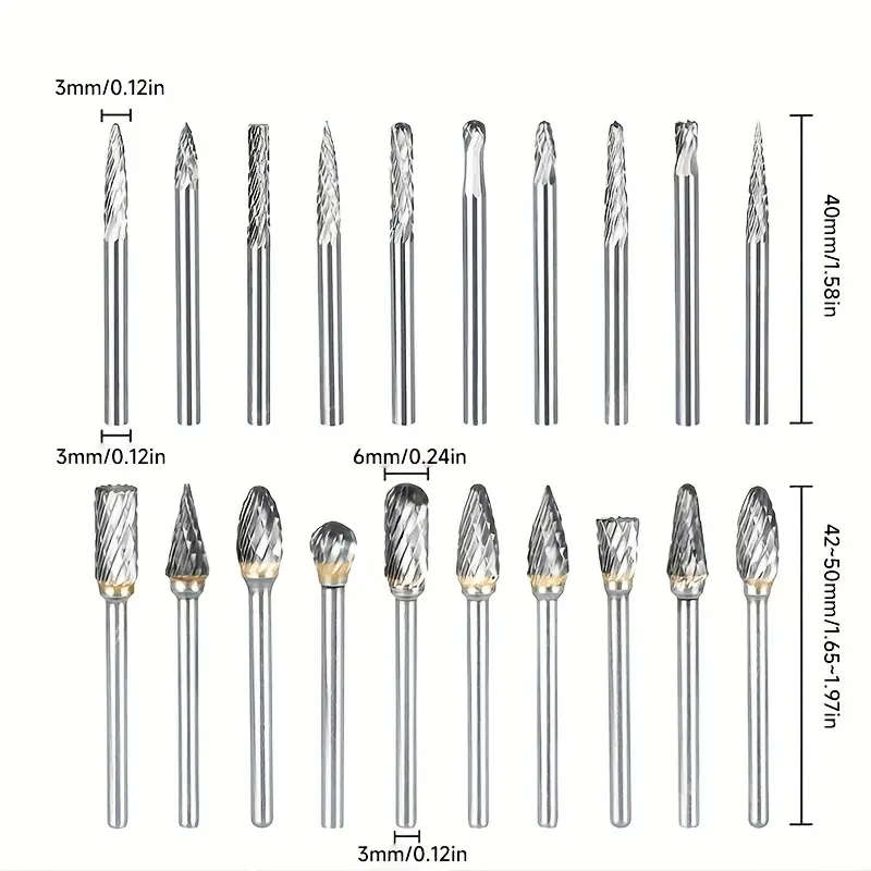 20pcs Rock Carbide Burr Set Compatible With Rotary Tool 2.54/20.32cm Shank Die Grinder Rotary Tool