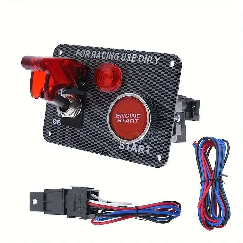 12V Red Ignition Switch Panel, Car Engine Start Push Button, LED Toggle Panel 2 in 1