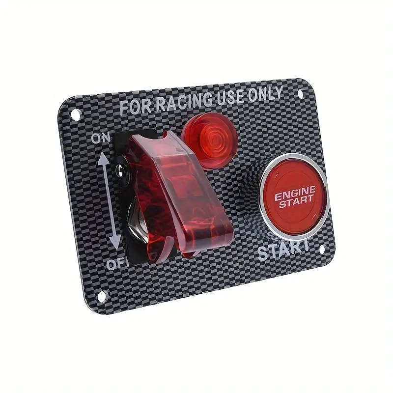 12V Red Ignition Switch Panel, Car Engine Start Push Button, LED Toggle Panel 2 in 1