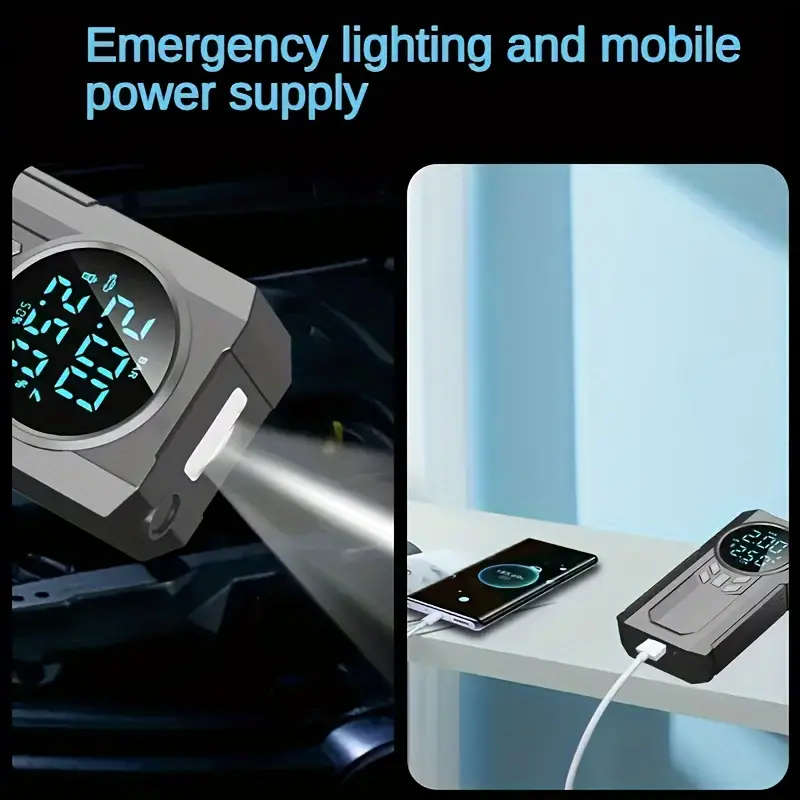 Portable Cordless Car Battery Emergency Starter, Air Compressor To Easily Inflate Tire