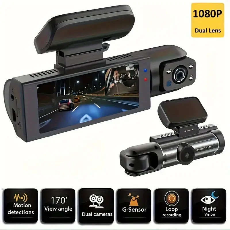 Dash Camera Front And Inside, 3.16inchdash Cam 1080P, G Sensor HD Night Vision Loop Recording