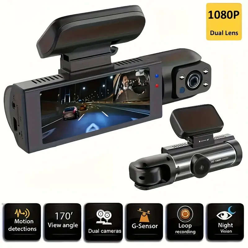 Dash Camera Front And Inside, 3.16inchdash Cam 1080P, G Sensor HD Night Vision Loop Recording