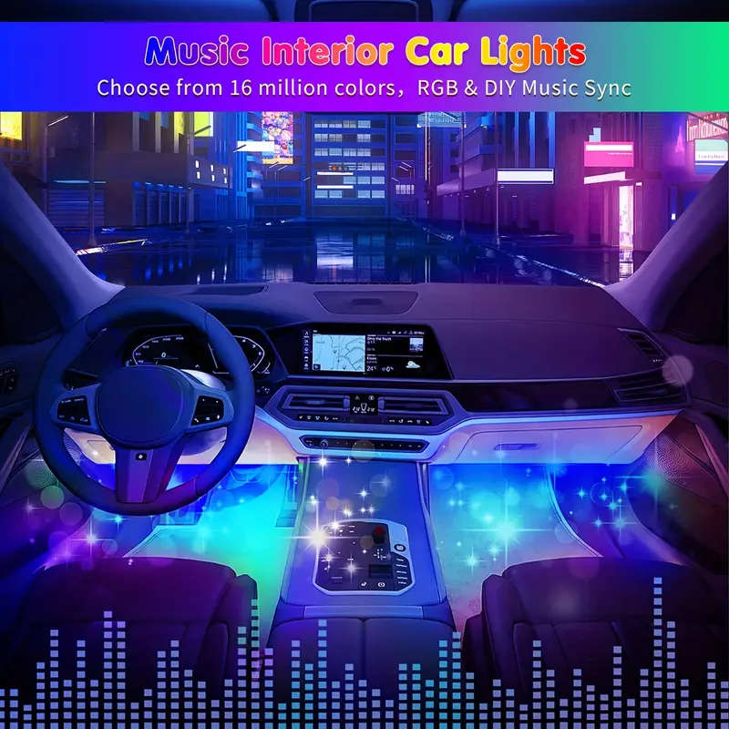 RGB Interior Car Lights, Car LED Ambient Lights, smart Interior Lights With 44-Key Remote Control