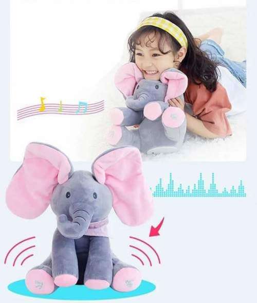 Plush Toy peek-a-boo Musical Elephant, Baby Children Stuffed Animated Flappy Plush Elephant Cute Dol