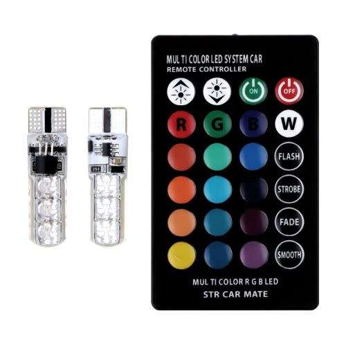 2x T10 RGB 16Color LED Car Wedge Reading Lamp Auto Interior Light+Remote Control