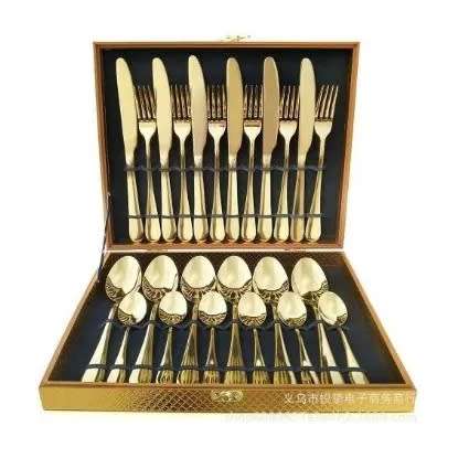 Set Of 24pcs Gold Plated Cutlery Spoon Fork And Knife