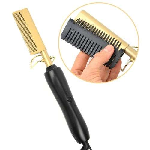Electric Hair Hot Comb for Women and Men - 2 in 1 Straightener/Curling iron
