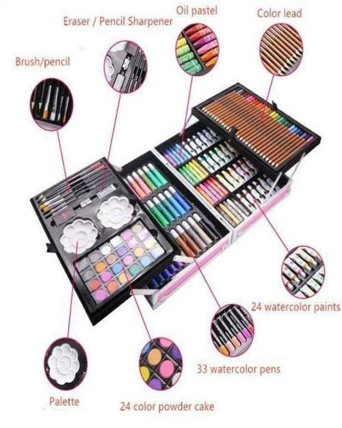145Pc  Kids Painting & Drawing Art Set With Aluminium Case - blue