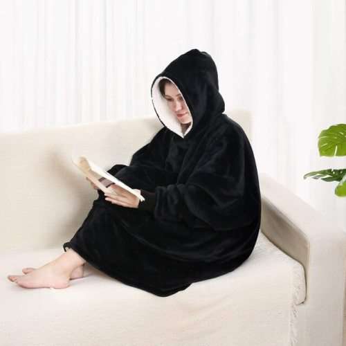 Hoodie Soft Warm Blanket - BLACK