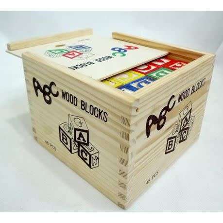 Educational Abc Wooden Blocks In Storage Box - 48 Piece