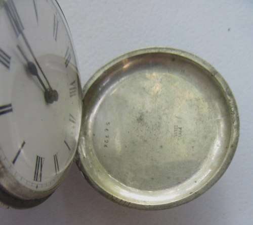 very rare wooden antique fob watch case containing fine sterling silver fob watch key winder