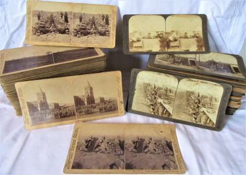 BOER WAR STEREOSCOPE WITH 76 BOER WAR CARDS, PLUS 49 WWI CARDS RARE!!!!!