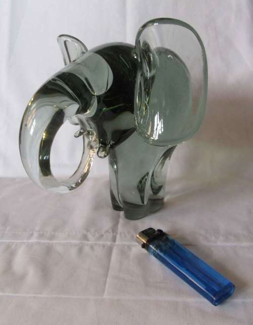 Large Glass Elephant figure standing trunk curled Ngewnya recycled Glass NO DAMAGES