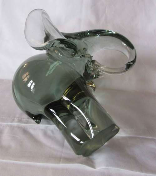 Large Glass Elephant figure standing trunk curled Ngewnya recycled Glass NO DAMAGES