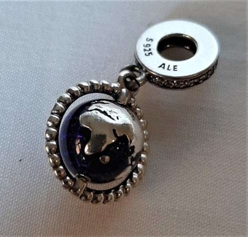 Amazing Sterling Silver PANDORA Dangle Charm swivel globe and pave style cz stuuded band WOW!!!