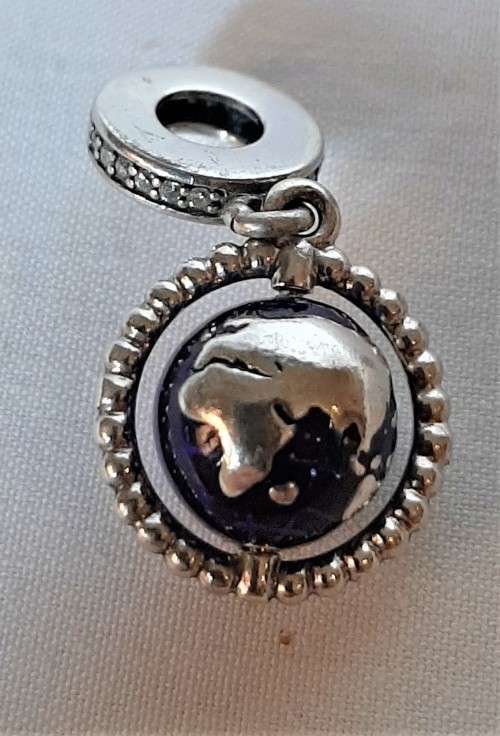 Amazing Sterling Silver PANDORA Dangle Charm swivel globe and pave style cz stuuded band WOW!!!