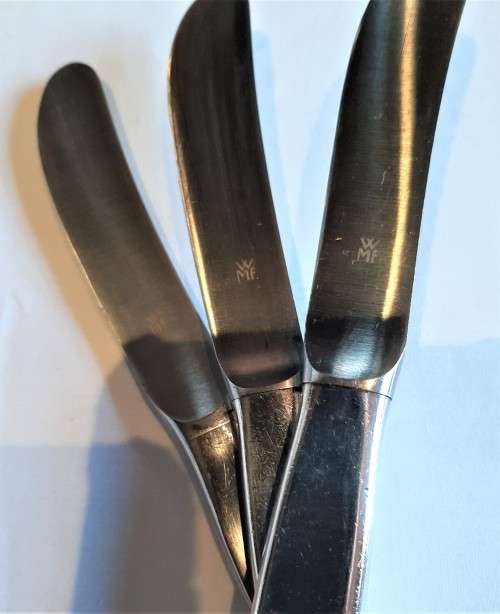 Second Set of 6 WMF German made SP table knives, fully marked in good used condition.