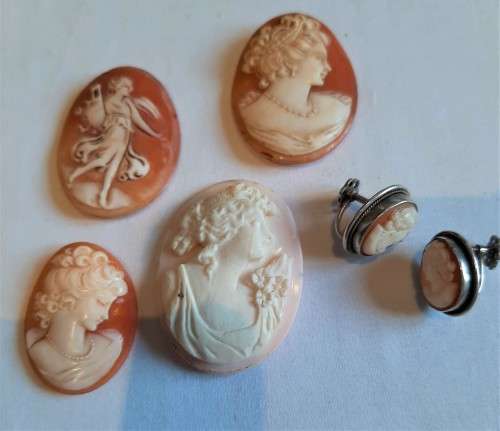 Selection of Antique/Vintage genuine shell cameos incl pair silver cameo earrings all for one bid!!!