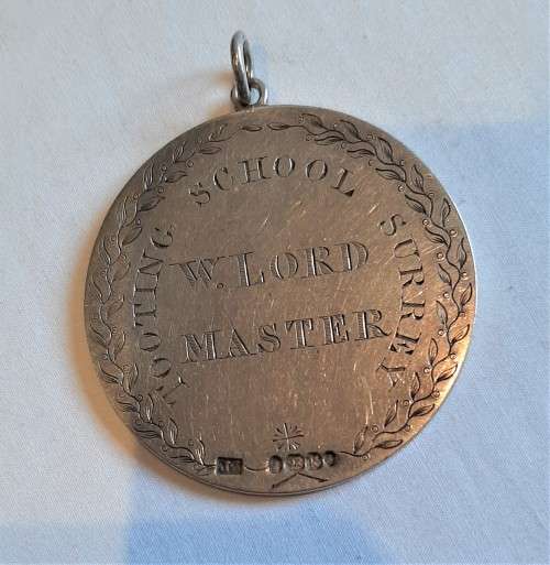 Interesting large solid silver Medallion Tolling School Surrey HM London 1865 36.3gr