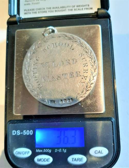 Interesting large solid silver Medallion Tolling School Surrey HM London 1865 36.3gr