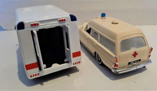 Two Die Cast Service vehicle Models of Ambulance. One is a Mercedes stationwagon + London Van VGC