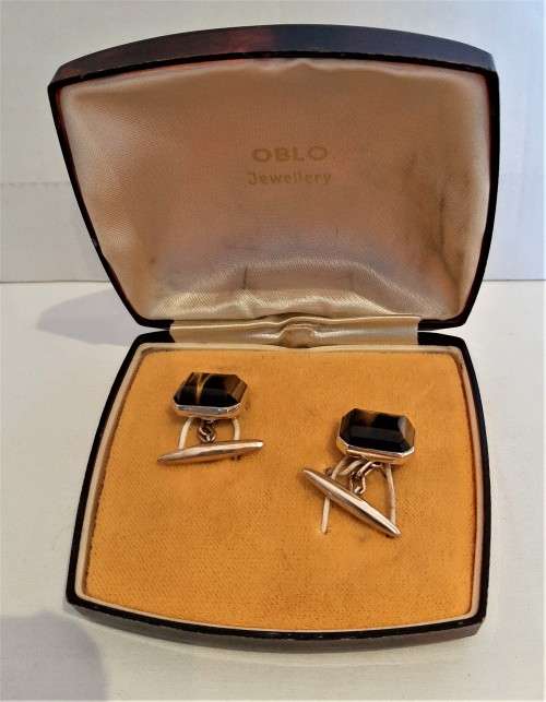 WOW-What a find, solid 9ct gold retro style SA Jeweler OBLO Cufflinks, original case