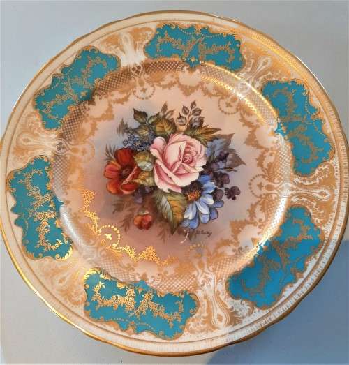 Quite a Rare Cabinet Plate, Vintage large fully hand decorated gilding and painted flowers, signed!