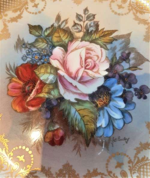 Quite a Rare Cabinet Plate, Vintage large fully hand decorated gilding and painted flowers, signed!