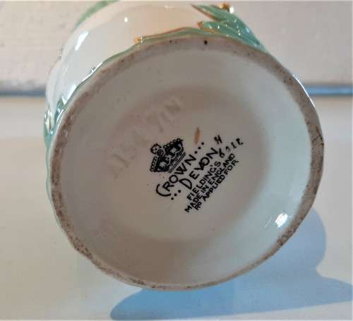 Stunning Art Deco era Crown Devon enamel flowers gilt handle vase in excellent condition