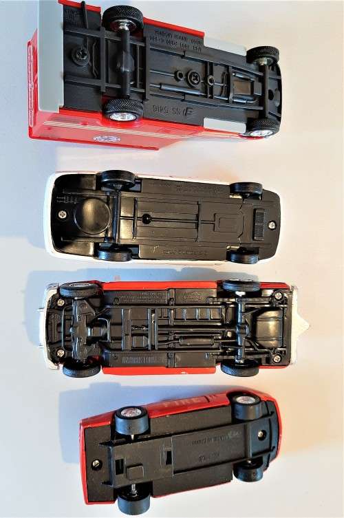 Selection of larger DIE CAST Service Fire and Police model vehicles, one friction van included. VGC