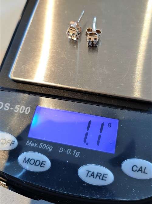 Quality pr of 9ct gold Pierced ears Diamond earrings 4 block shape genuine 9 carat gold butterflies.