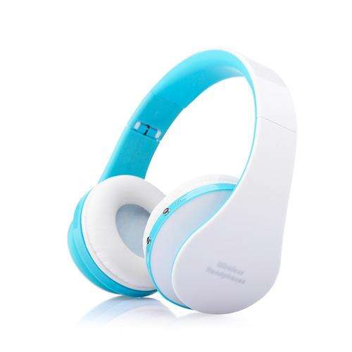 Wireless Bluetooth Headphones Stereo Foldable Headset with Microphone - Blue/White