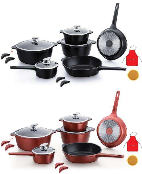 FreeDelivery **R12 999** New Royalty Line 16-Piece Ceramic Marble Cookware Set - Black/Burgundy