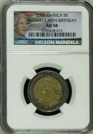 **AWESOME** 5 X NEW LABEL** AU58 2008 MANDELA 90th BIRTHDAY 5R**NGC GRADED