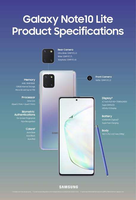 SAMSUNG NOTE 10 LITE 128GB AURA GLOW