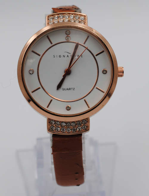 Signature Rose Gold Tone and Diamante Ladies Quartz Watch