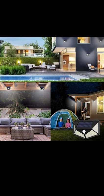 Solar LED Outdoor Garden Lamp Human Body Induction Wall Lamps Four Sides 100LED Charging Home Decor