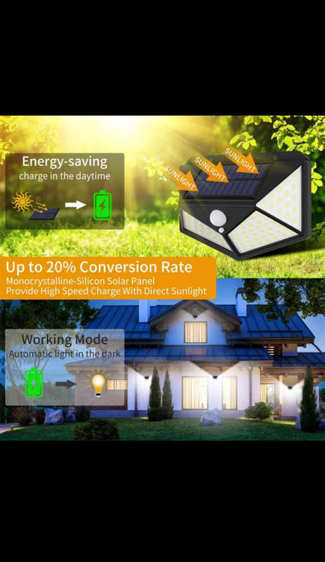 Solar LED Outdoor Garden Lamp Human Body Induction Wall Lamps Four Sides 100LED Charging Home Decor