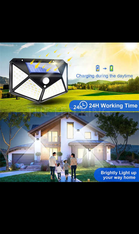 Solar LED Outdoor Garden Lamp Human Body Induction Wall Lamps Four Sides 100LED Charging Home Decor