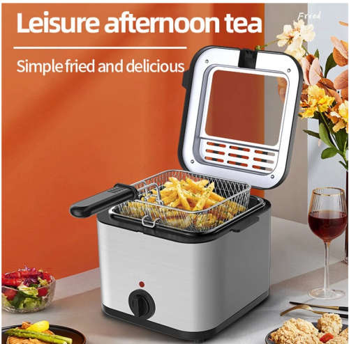 Electric Fryer 2.5L 1000W Stainless Steel Filter Adjustable Temperature and Overheat Protection Deep