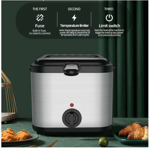 Electric Fryer 2.5L 1000W Stainless Steel Filter Adjustable Temperature and Overheat Protection Deep