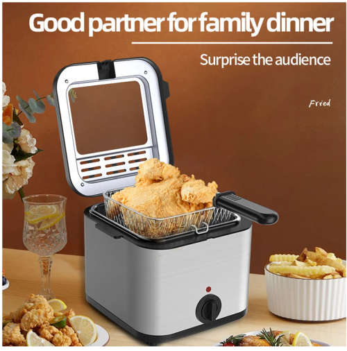 Electric Fryer 2.5L 1000W Stainless Steel Filter Adjustable Temperature and Overheat Protection Deep
