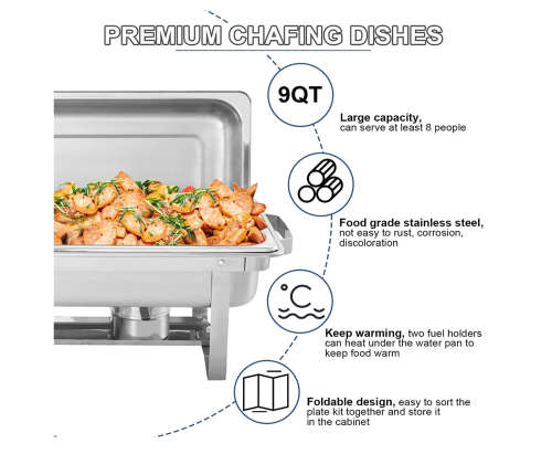 9L Stainless Steel Folding Buffet Food Warmer Dinner chafing dish - Single tray or Dual Tray