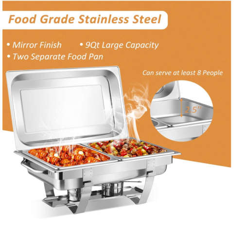 9L Stainless Steel Folding Buffet Food Warmer Dinner chafing dish - Single tray or Dual Tray